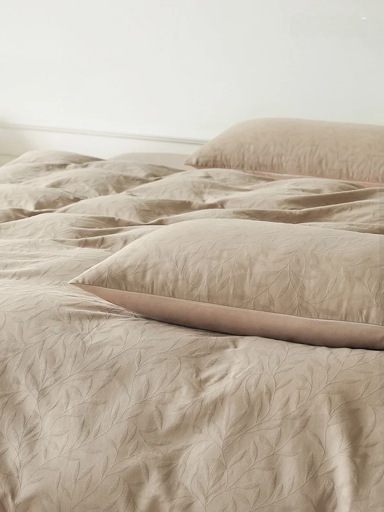 Washed Cotton Embroidered Pure Cotton Bedding Set A-Class 60-Thread Count 4-Piece Bed Sheet Duvet Cover Bedding Accessories