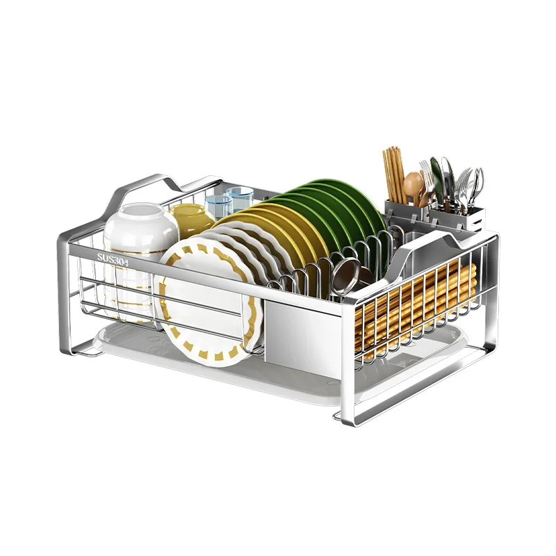 Countertop Dish drying Rack Stainles Steel Dishes Chopsticks Draining Rack With Handle Drainboard Kitchen Tableware Drain Basket