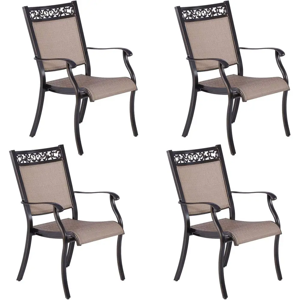 

4 Piece Outdoor Dining Chairs, Stackable Patio Bistro Chair Set with Arms and Breathable Sling abric or Garden, Backyard, Pool,