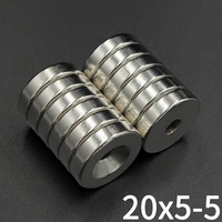 2/5 Pcs 20x5-5 Magnet 20mm X 5mm Hole 5mm Round Super Powerful Strong Permanent Magnetic Disc for Fridge, DIY, Building