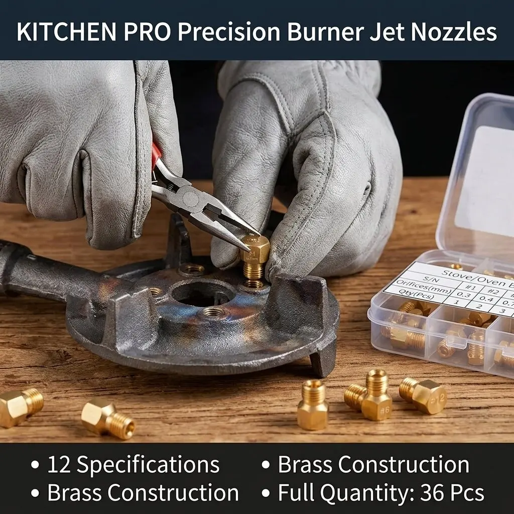 Solid Brass Nozzle Threaded Gas Jet Precision Burner Jet Kit Hexagon Stove Injector Replacement Propane Range Fitting Set