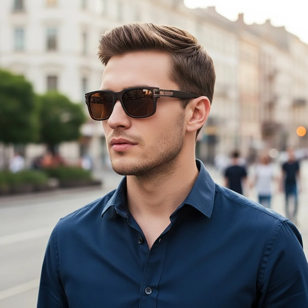 Neue übergroße, quadratische, polarisierte Herren-Sonnenbrille mit Metallbesatz, minimalistische und schlanke Sonnenbrille 853 – Detail 2