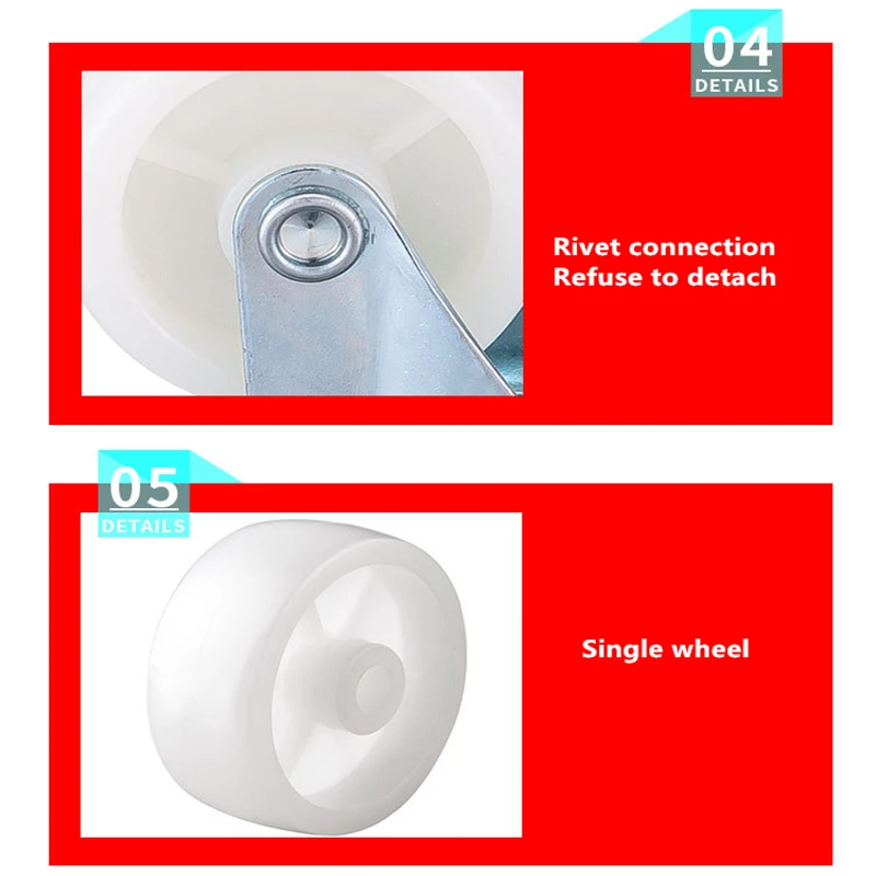 4 Pcs/Lot Casters Spot 1.5 Inch White Pp Screw Brake Wheel M6 Caster Diameter 40mm Small For Shelf