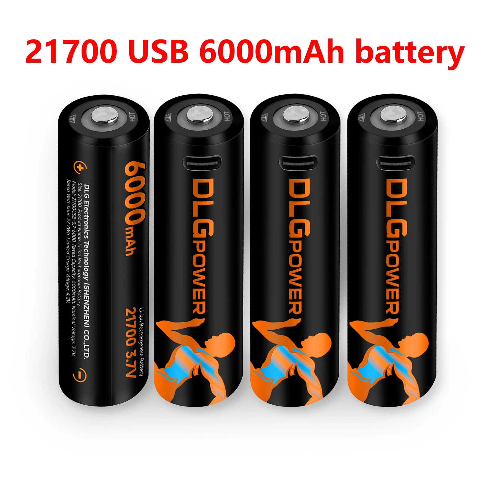 

DLGPOWER TYPE-C USB 6000mAh 21700 Battery 6000mah High Capacity Lithium Ion Rechargeable Battery for Flashlight Batteries