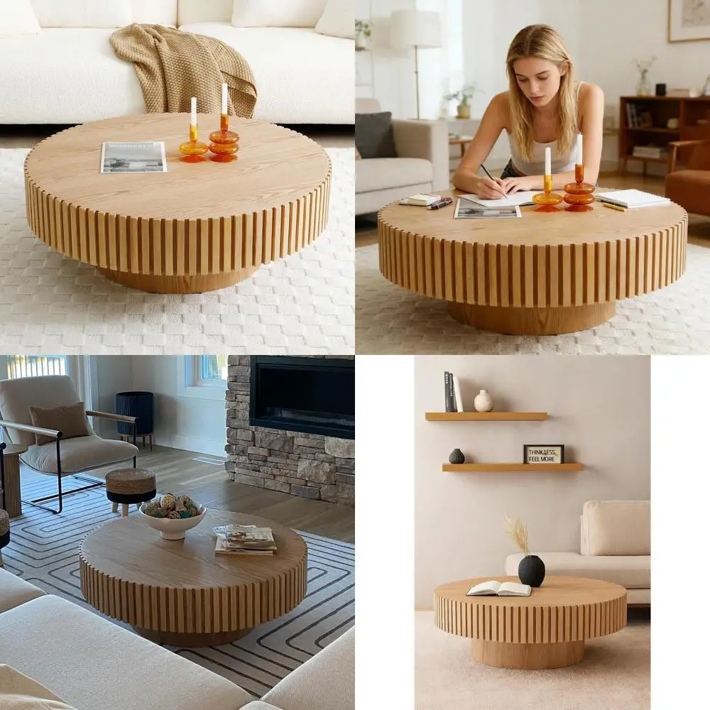 

Contemporary Circular Oak Coffee Table, 31.49 Diameter, Easy Assembly
