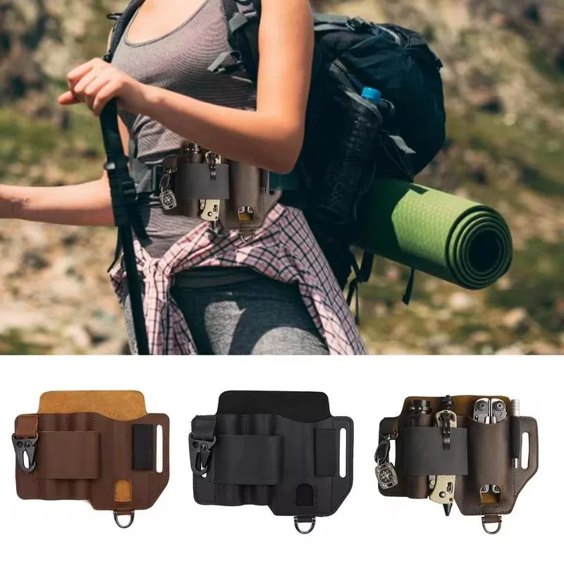 1PC PU Tool Bag Multifunctional Storage Wear-resistant and Durable Retro Outdoor Sports Pocket Tool Leather Case Flashlight Case