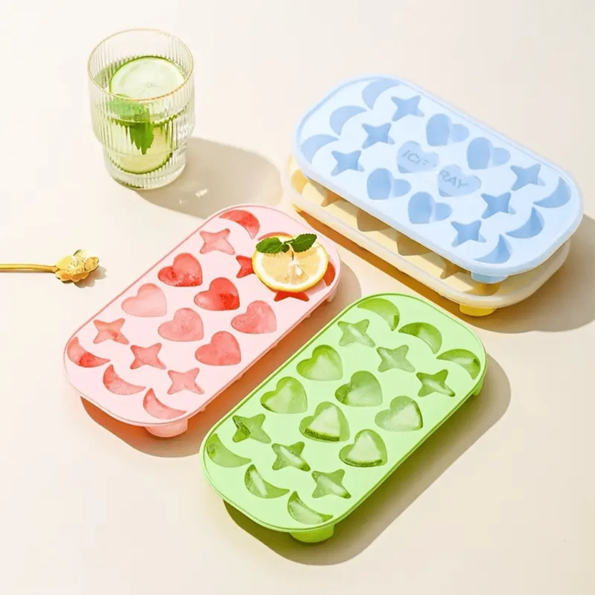 1 Piece of 18 Grid Silicone Ice Grid Heart-shaped Star Moon DIY Mold with Cover Soft Bottom Ice Cube Mold - view 6