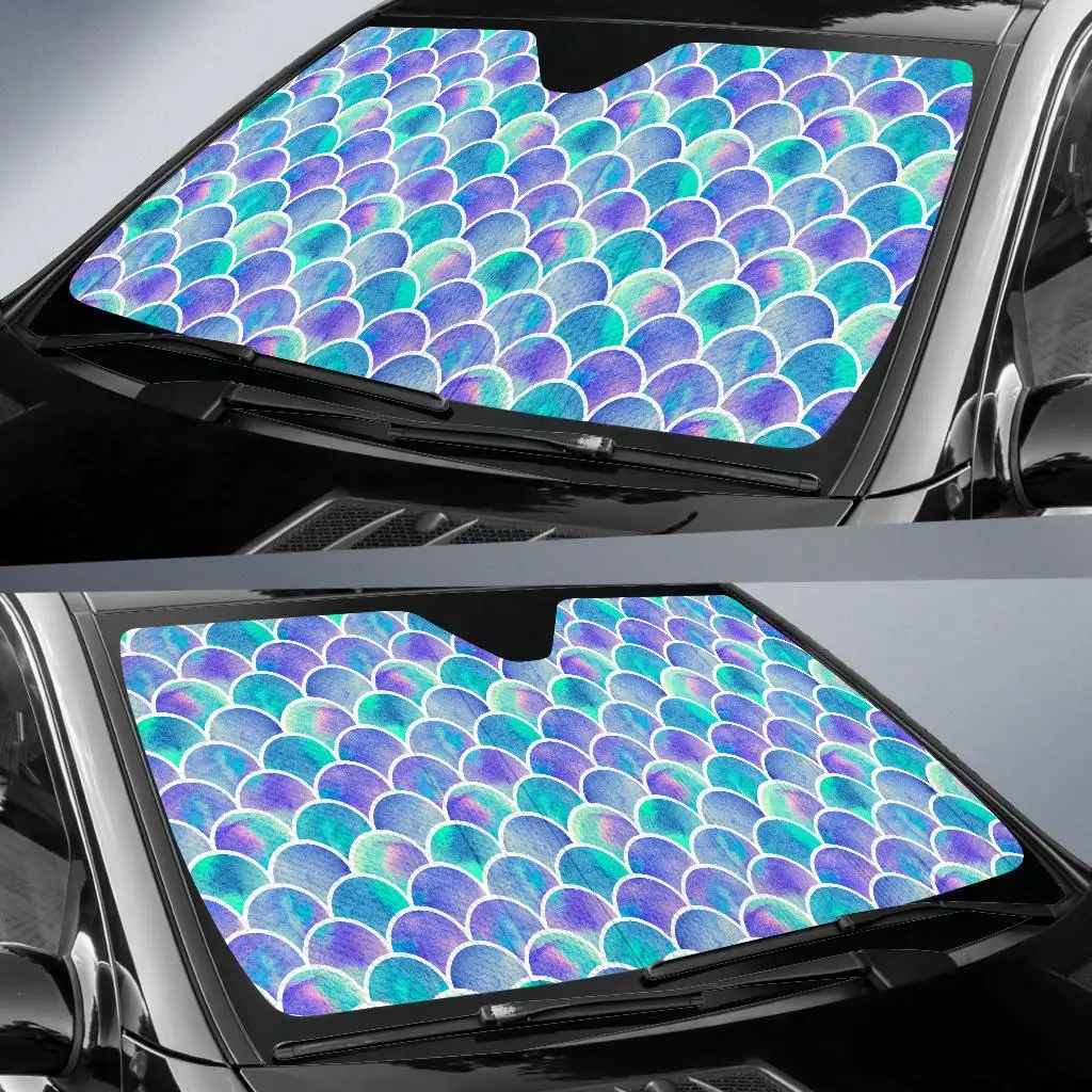 Sea Blue Mermaid Scales Pattern Print Car Sun Shade