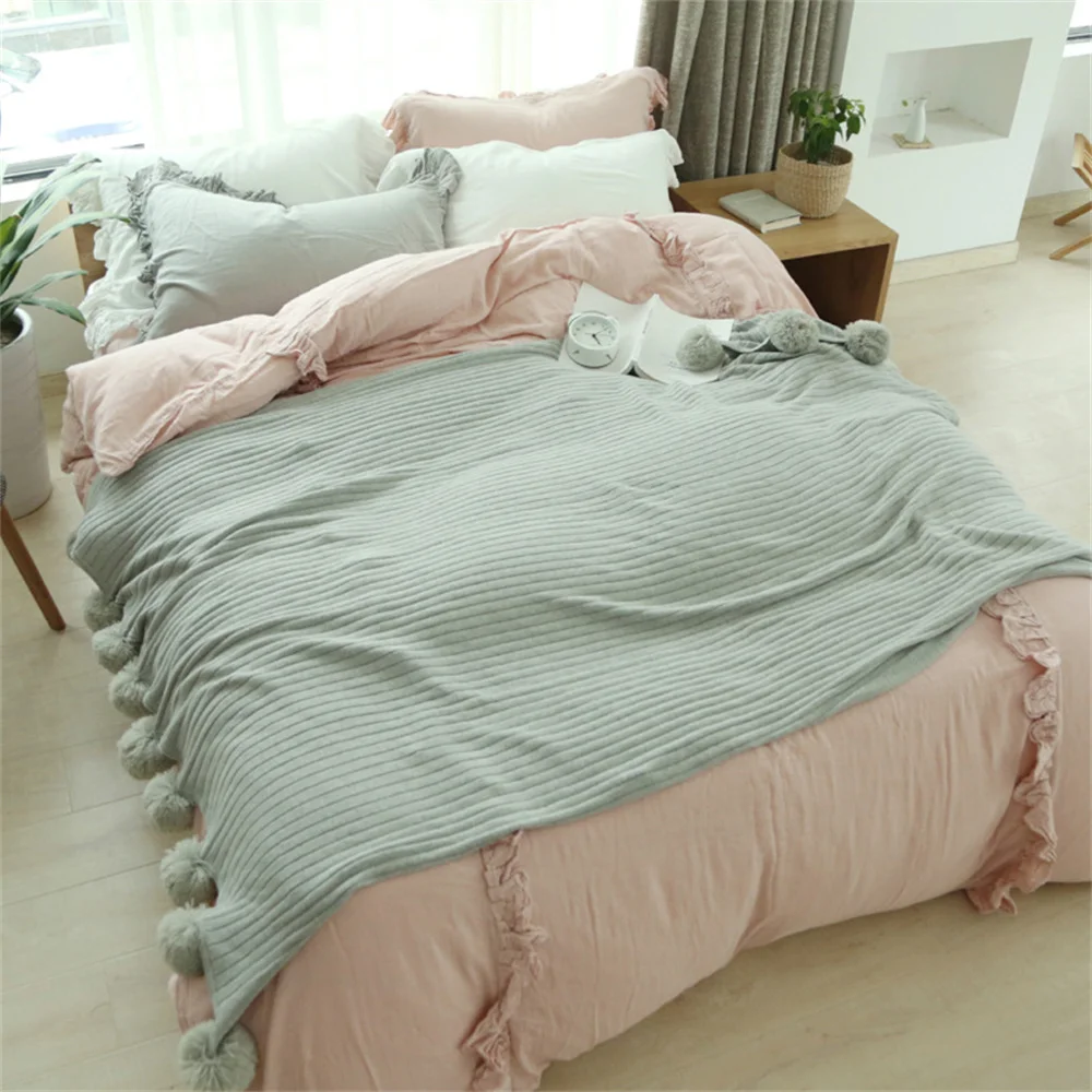 Blankets for Sofa Bed Decoration Towel Nordic Simple Style Cotton Wool Ball Cute Solid Color Cover Blanket 150x200cm