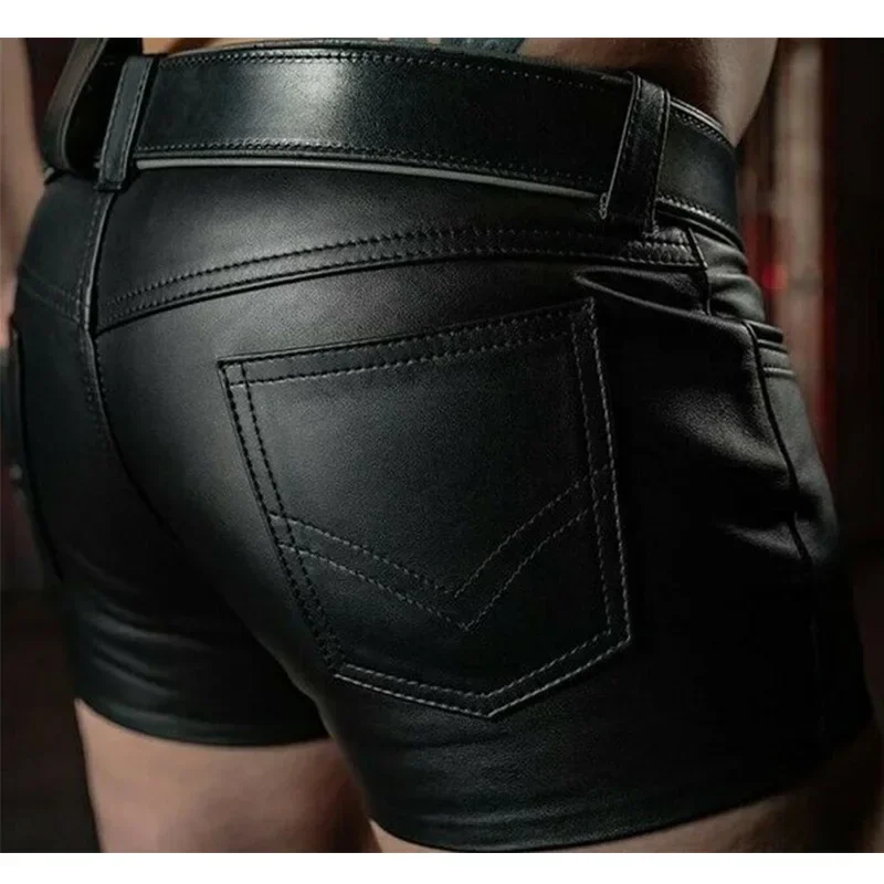 Men Shorts Solid Color Casual Mens Short PU Leather Pants Spring Summer Men Fashion Punk Style Black Shorts for Men