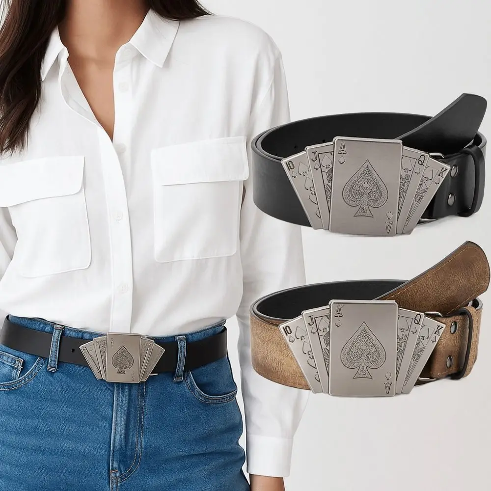 

Fashion Poker Buckle Punk Leather Belt Y2K Casual Waist Belt Vintage Luxury Design Waistband For Women
