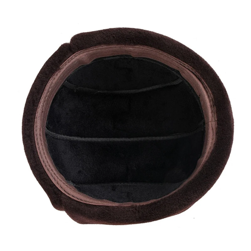 Male Winter Warm Ear Protection Bomber Hat Man Genuine Leather Faux Fur Military Cap Inside Black Brown 55-60cm Flat Roof Caps