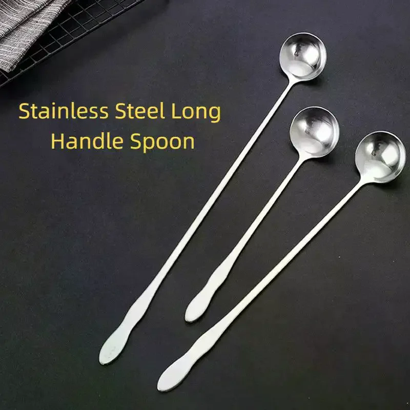 Long Handle Stir Spoon For Cocktails, Ice Coffee, And Tea - Mixing Spoon With Easy Grip Handle Stainless Steel