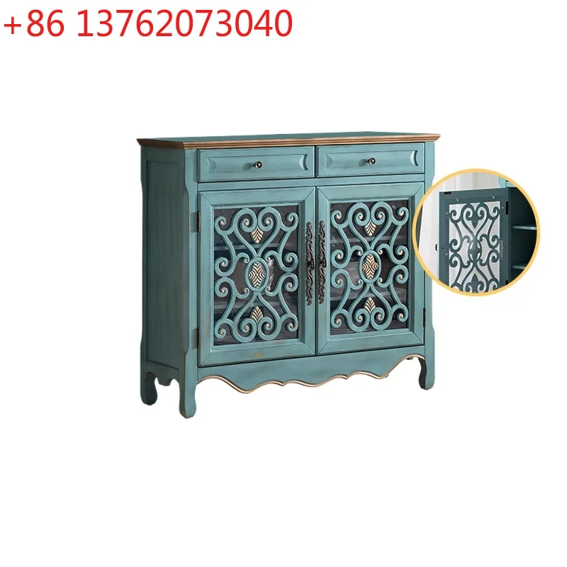 

Трехдверный шкаф для обуви из цельного дерева в стиле ретро, бытовой входной шкаф, шкаф для хранения в гостиной, встроенный у стены