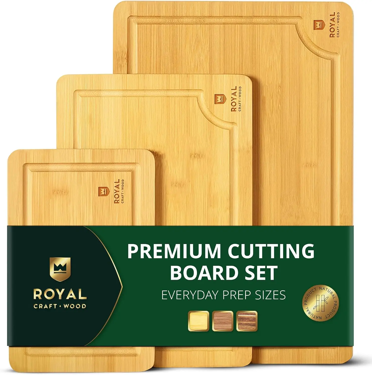 Tabla de cortar de madera para preparar y servir comidas en la cocina - Juego de tablas de cortar de bambú con ranura profunda para jugos y asa lateral - Para carne, embutidos y piezas de carne picada