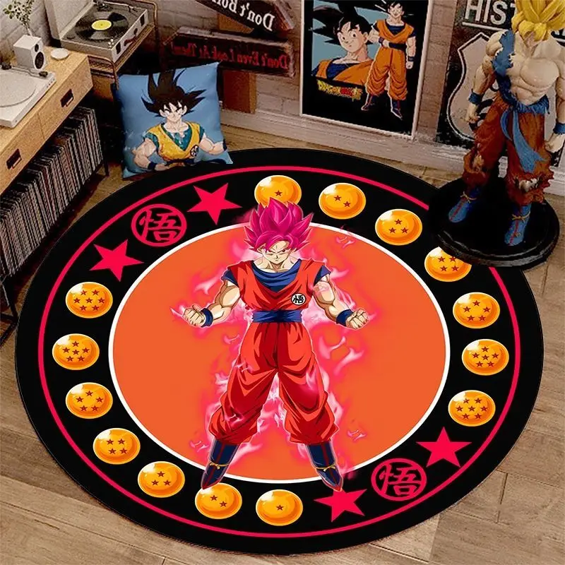 Dragon Ball Carpet Living Room Bedroom Round Non-Slip Wear-Resistant Sofa Coffee Table Carpet Gogeta Majin Buu Vegeta Son Goku