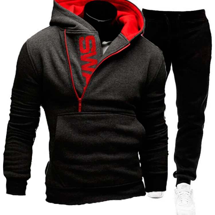 Mens Clothing Jumbo Size Size S-4XL Tracksuit Men 2 Pieces Set Sweatshirt + Sweatpants Sportswear Zipper Hoodies Casual