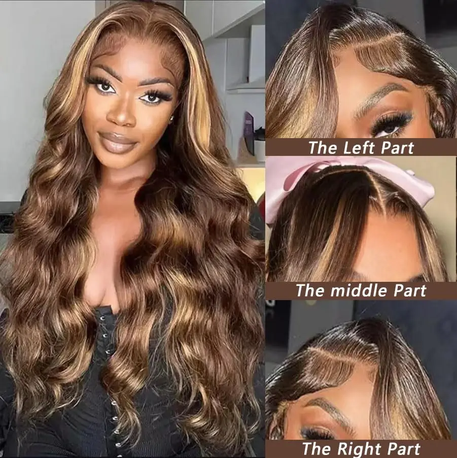 P4/27 Highlight Body Wave Wig 13x4 HD Lace Front Human Hair 13x4 Transparent Lace Wigs Human Hair Pre Plucked 200 Density image 3