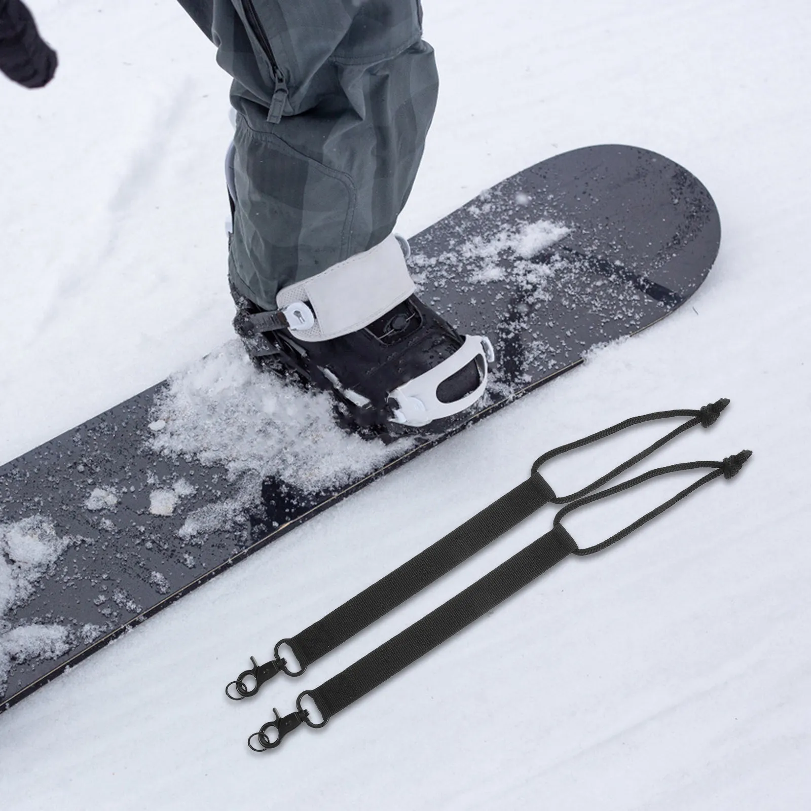 

2Pcs Adjustable Snowboard Leash Cord Black Boot Strap for Ski Bindings Secure Ski Boot Carrier Strap Snowboard Gear Replacement