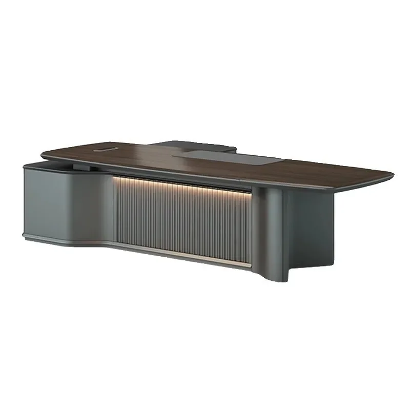 

High-end light luxury light strip boss table chairperson large desk office table and chair combination