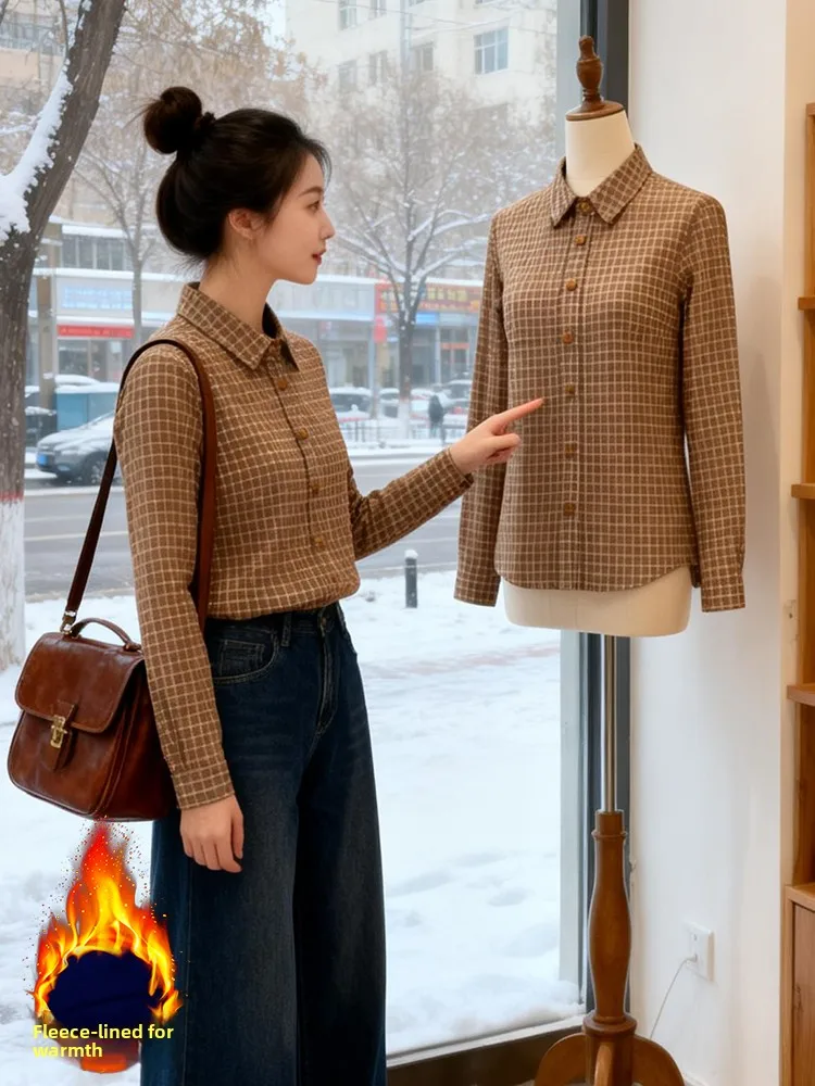 

Ele Long Sve Collared irt for Women Winter 2025 Faionable Lightweight Premium Stripe Pattern Button down Casual Wear