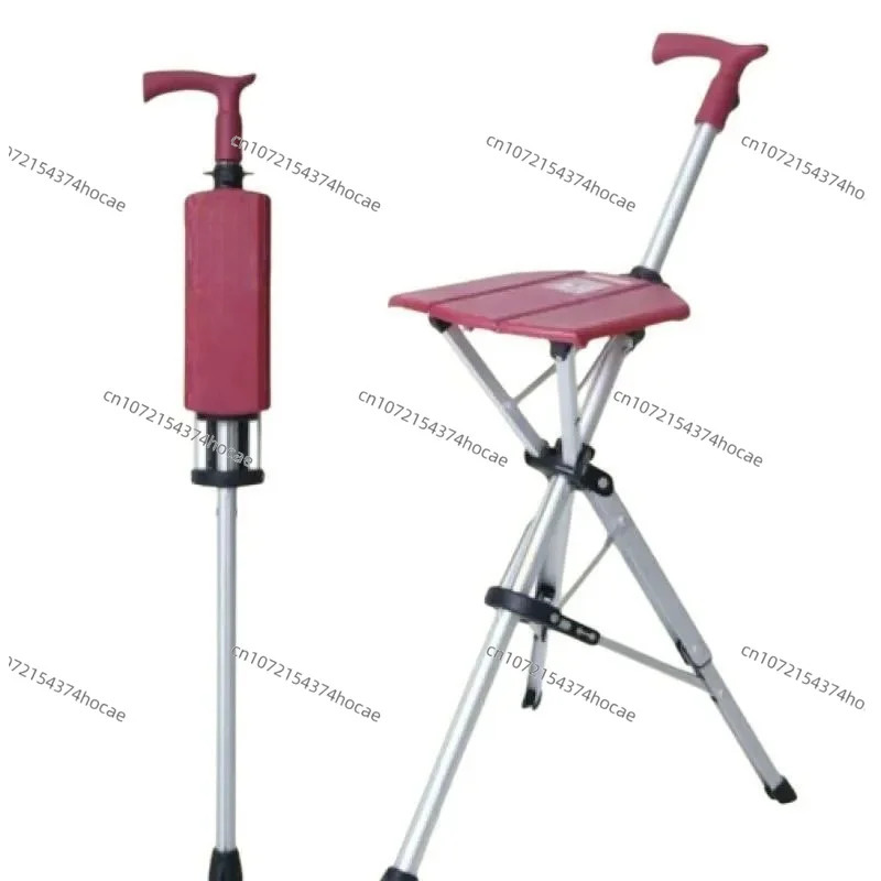 Foldable Cane Seat, 110KG Bearing Aluminum Alloy Adjustable Walking Stick Chair, Portable Elderly Crutch Stool
