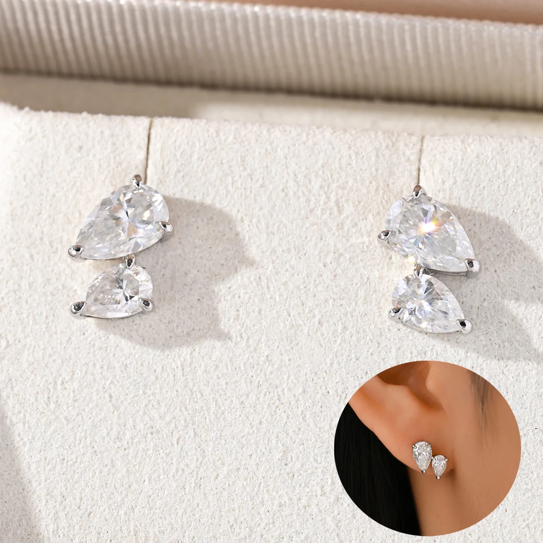 

CEICI pear Cut Full Moissanite Earrings for Women S925 Silver Plated 18K Gold 3 stone Lab Diamond Engagement Earrings Jewelry