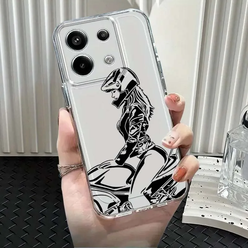 

Motorcycle Junior Cool Girl Phone Case For Xiaomi Mi Poco F2 F3 F4 F5 F6 X5 X6 X7 Pro TPU Protection Transparent