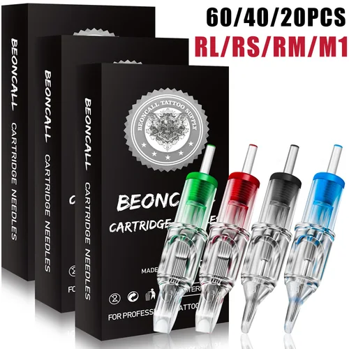 Aguja de cartucho de tatuaje 60/40/20 piezas RL/RS/RM/M1 cartucho esterilizado desechable agujas de tatuaje para suministro de máquina de tatuaje