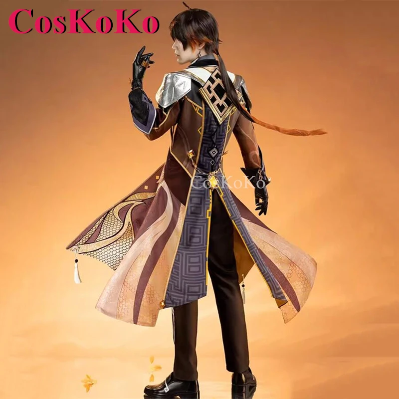 CosKoKo Zhongli Cosplay Costume Game Genshin Impact Fashion Handsome Battle Uniform Men Halloween Party Role Play Clothing S-XXL