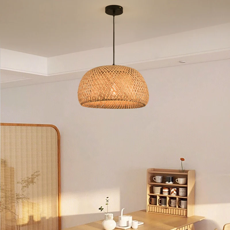 Lampu Gantung Bambu 30cm Lampu Hias Rotan Alami Anyaman E27 LED Lampu Chandelier Kap Lampu Tenun Tangan Perlengkapan Pencahayaan Lampu Gantung