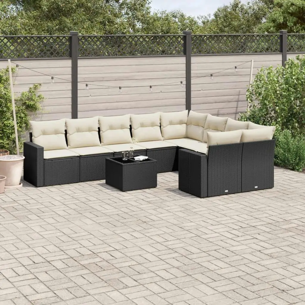 

Elegant 10 Piece Black PE Rattan Garden Sofa Set with Steel Frame and Tempered Glass for Outdoor Relaxation