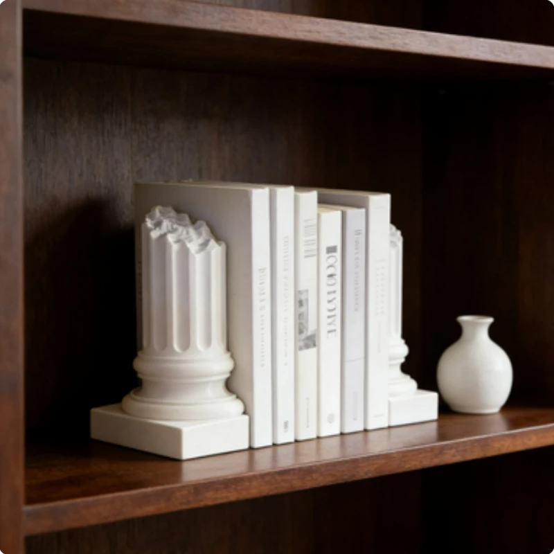 1 Pack 3D Embossed Broken Roman Column Bookends, Vintage Ruin Book Stopper, Desk Bookshelf Decor for Study
