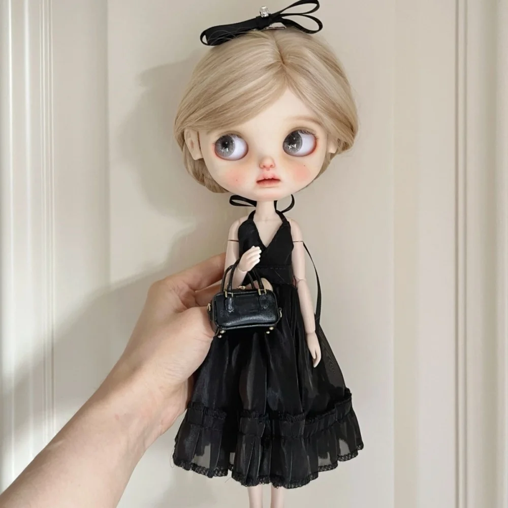 Blythe 1/6 ob24 ob22 1/12 size Doll Dress Black sexy long yarn suspender dress Doll accessories