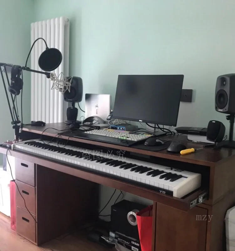 Electric Piano Storage Desk Solid Wood Keyboard Stand Bookcase Desk Recording Studio Workstation