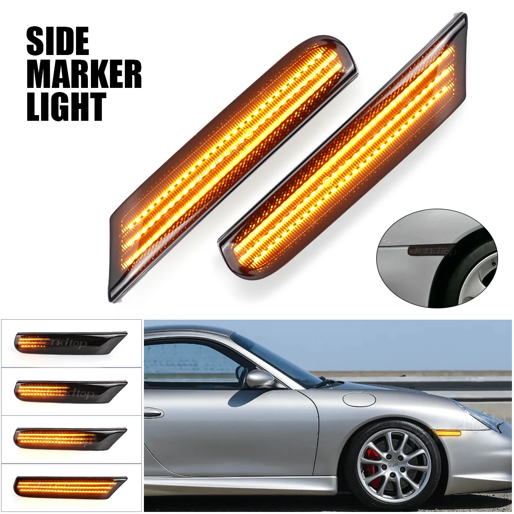 Smoked/Crystal Lens Dynamic Amber LED Side Marker Turn signal Light For Porsche Boxster 986 996 911 Carrera Targa 1996-2004