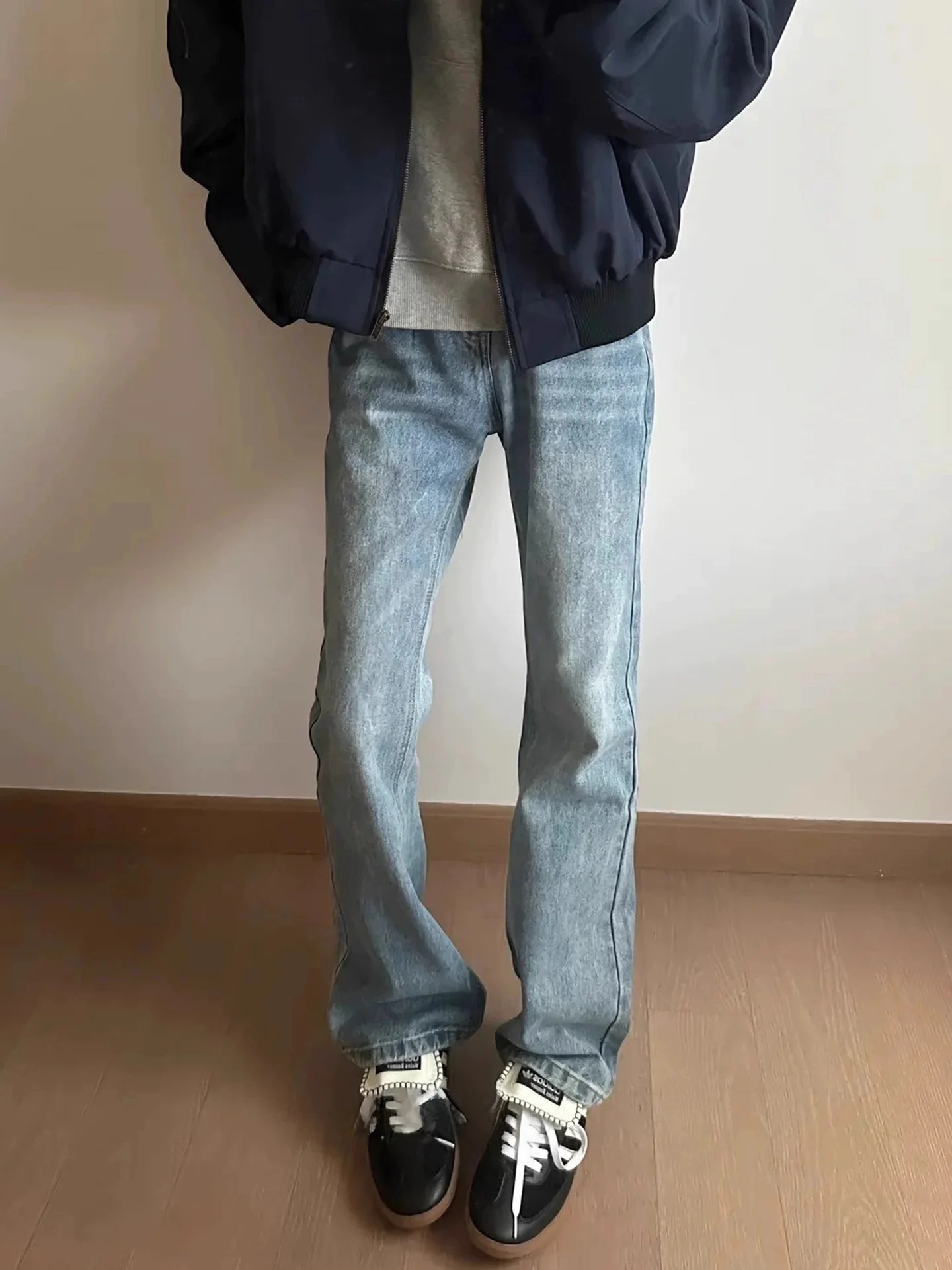 

Slim Fit Light Blue Bell Bot Jeans Men's Sle American High Street Cleanfit Narrow Version Straight Leg Pants