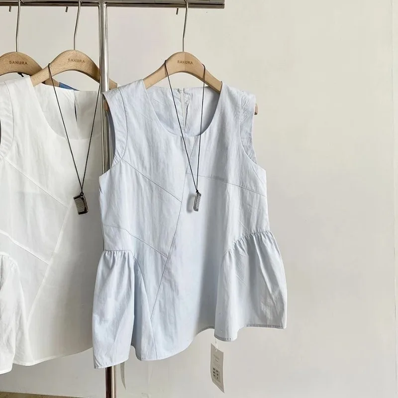 韓国風スレドール風トップス レディース ゆったりスウェットベスト 夏新作 ラウンドネック 無地 通勤 スタイリッシュ