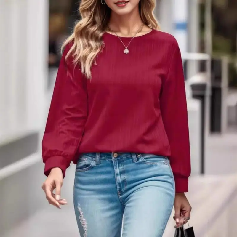 

Hot Selling Pure Color Long Sve irt Casual Sle Women's Premium Faion Spring Collection round Ne No Special Function