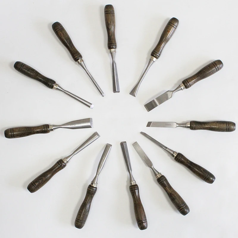 12 piezas de herramientas de tallado, juego de cuchillos de talla manual, juego de herramientas de tallado profesional, juego de cinceles con mango de madera