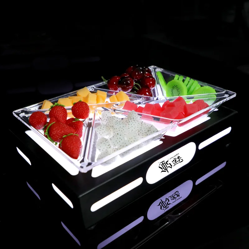 Bar KTV night show luminous fruit plate LED snack fruit round grid fruit plate creative snack plate