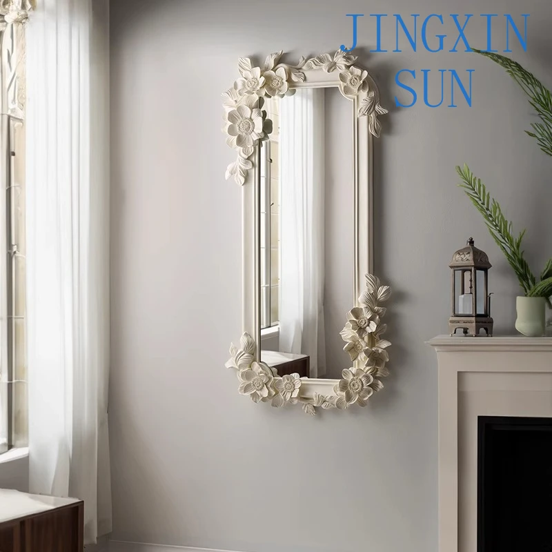 French retro carved fireplace decorative mirror wall-mounted American European wall-mounted dressing advanced full-length mirror