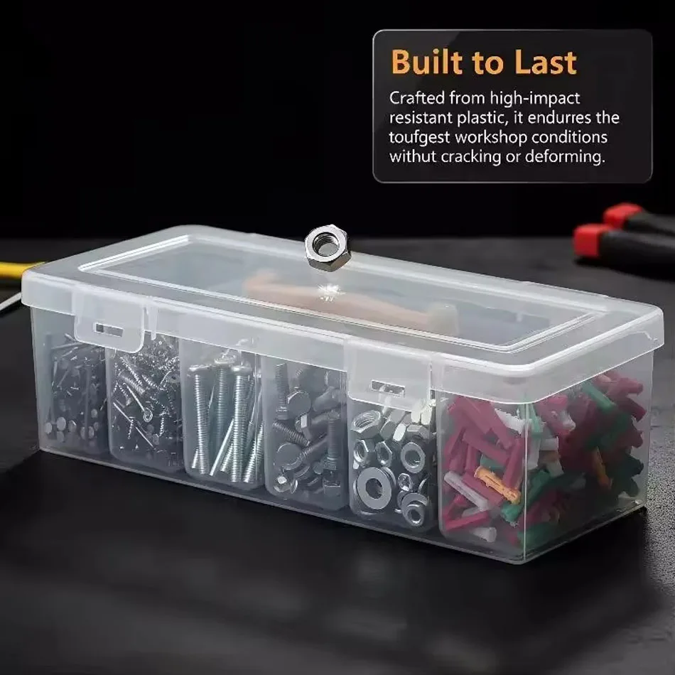 *2027 Multi Compartment Transparent Tool Organizer Hardware Storage Box with Carry Handle for Home Organization and Garage