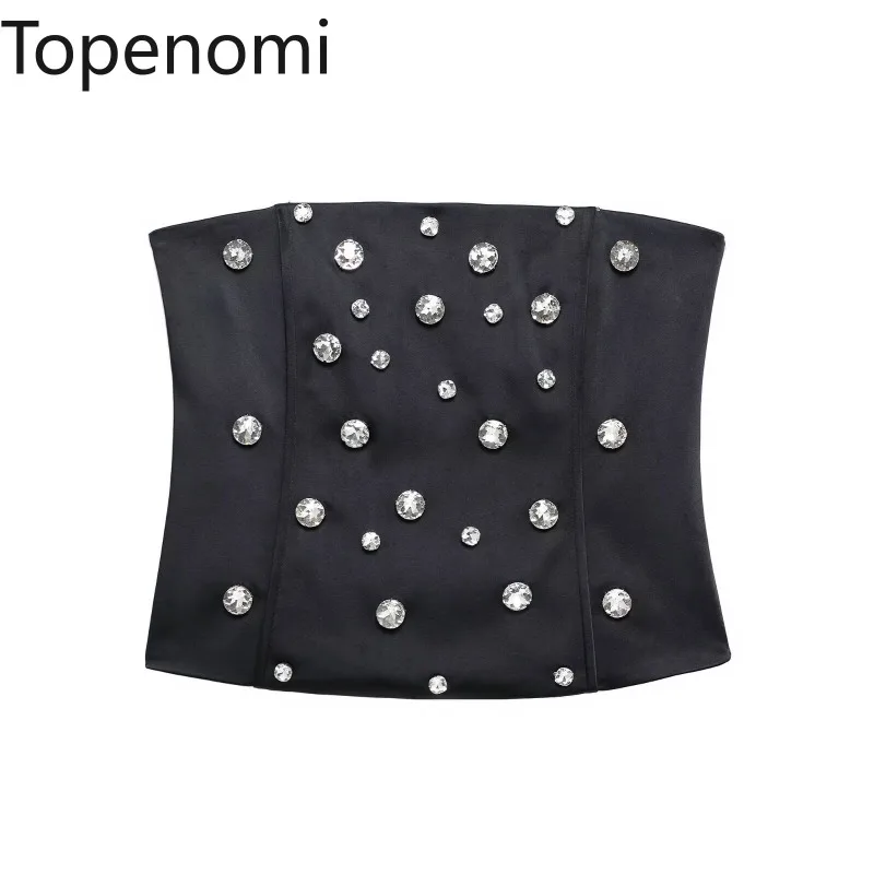 Topenomi Fashion Diamonds Corset Top Women 2025 New Sleeveless Sheath Zipper Strapless Tank Tops Y2k Sexy Versatile Vests Ropa