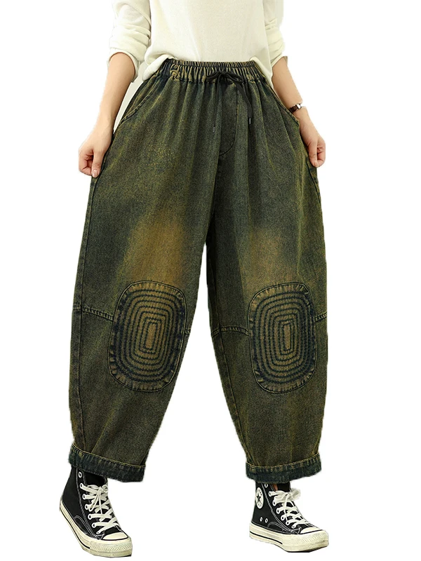 

Осень 2023, свободные джинсовые джинсы Dad Sle с талией, женские повседневные утягивающие брюки больших размеров, модные однотонные брюки с высокой талией