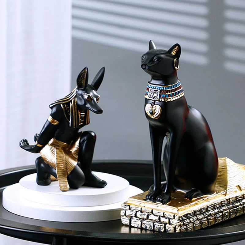 NORTHEUINS Resin Anubis Dog God Wine Rack Figurines Bastet Bottle Holder Egypt Cat Statue Restaurant Cabinet Tabletop Decor Item