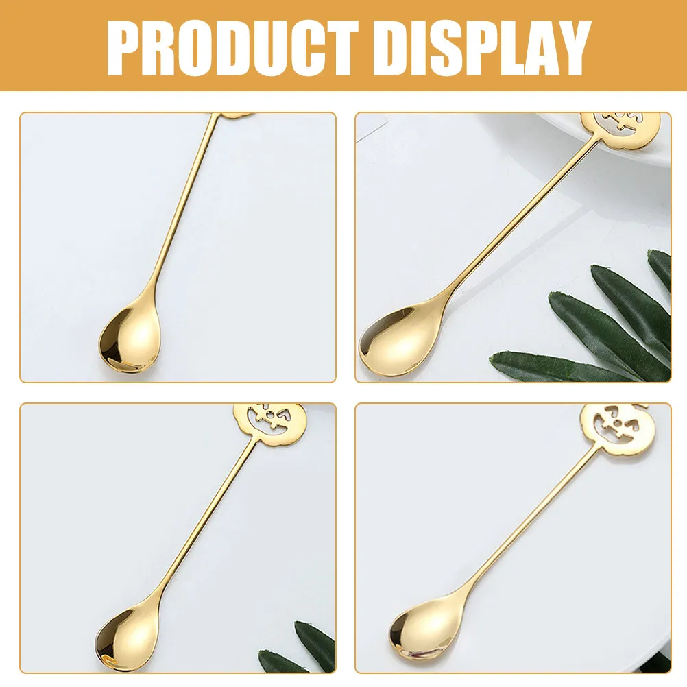 Coffee Spoon Stainless Steel Dessert Spoon Coffee Stirrer With Pumpkin Head Spoon Mixing Spoons Utensils Mixer Yogurt Chocolate