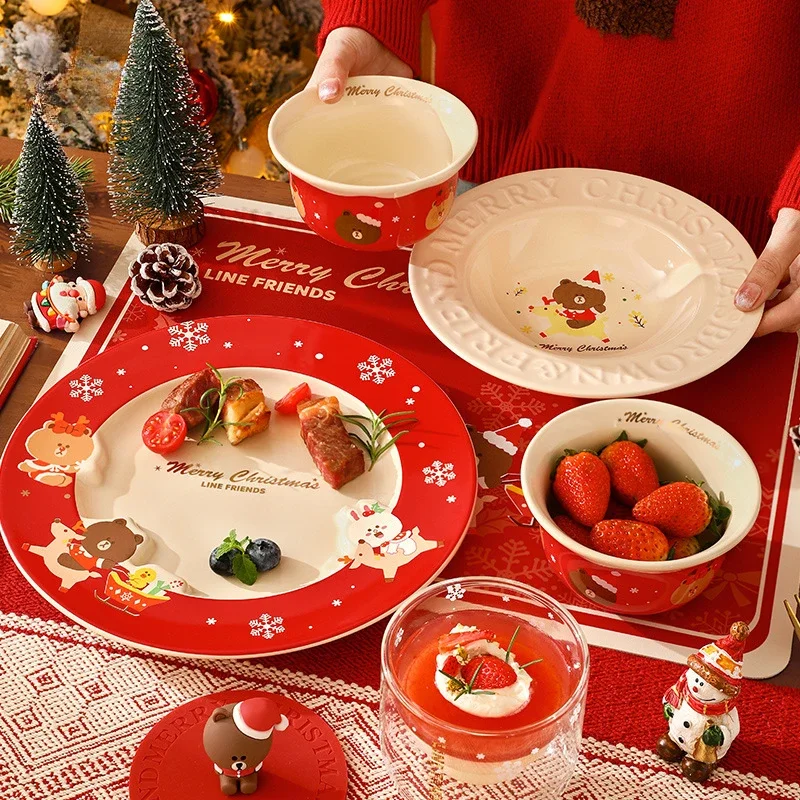 Christmas Themed Tableware Ceramic Gifts Bowls Plates Cups Household Rice Bowls Plates