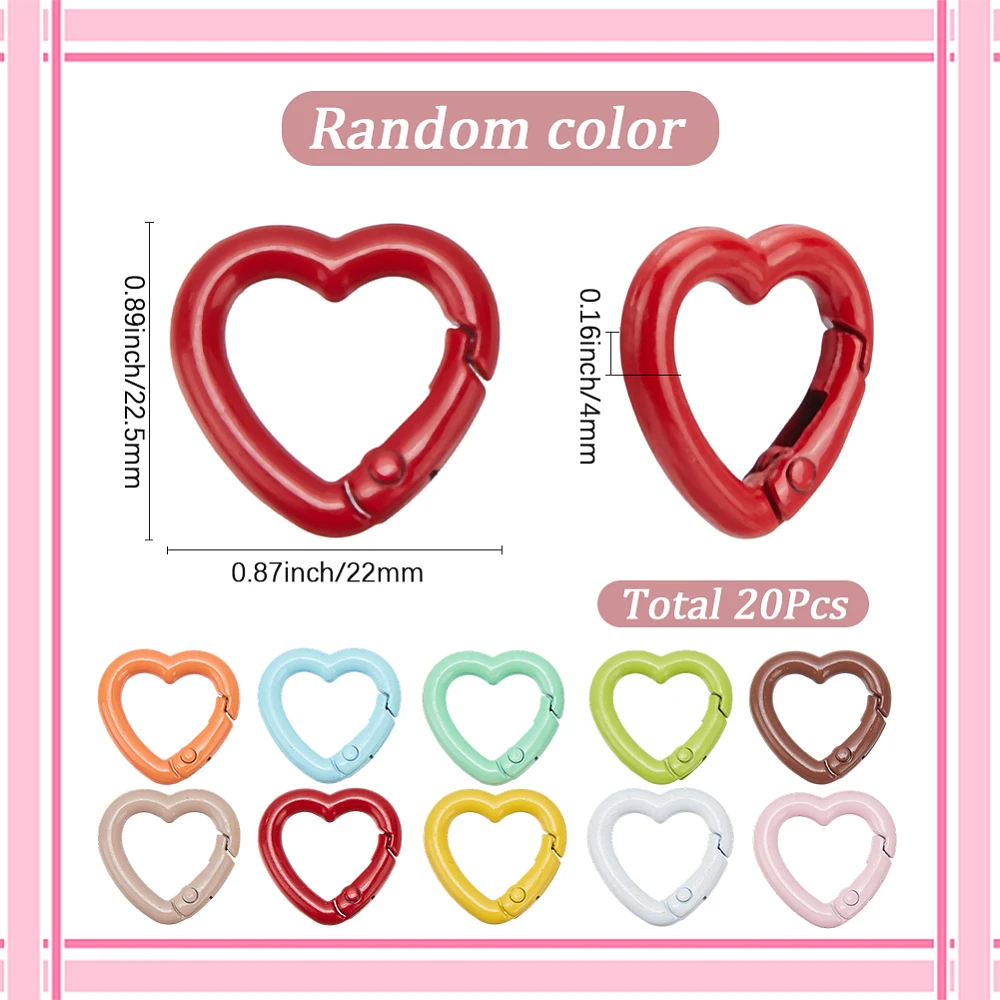 1 Box 20Pcs Heart Clasp Keychain Spring Clasp Key Ring Metal Baking Paint Random Color Snap Trigger Gate Rings Hooks Keyrings