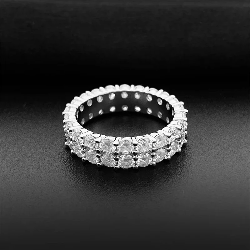 Hiphop 2 Row D Color VVS 3mm Moissanite Eternity Ring 925 Sterling Silver Women Men Wedding Rings Iced Out Anniversary Gift